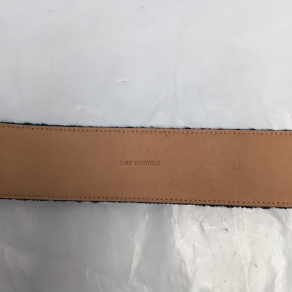 Authentic Chanel 2” wide green tweed & leather belt silver CC buckle Small H1 main image 13
